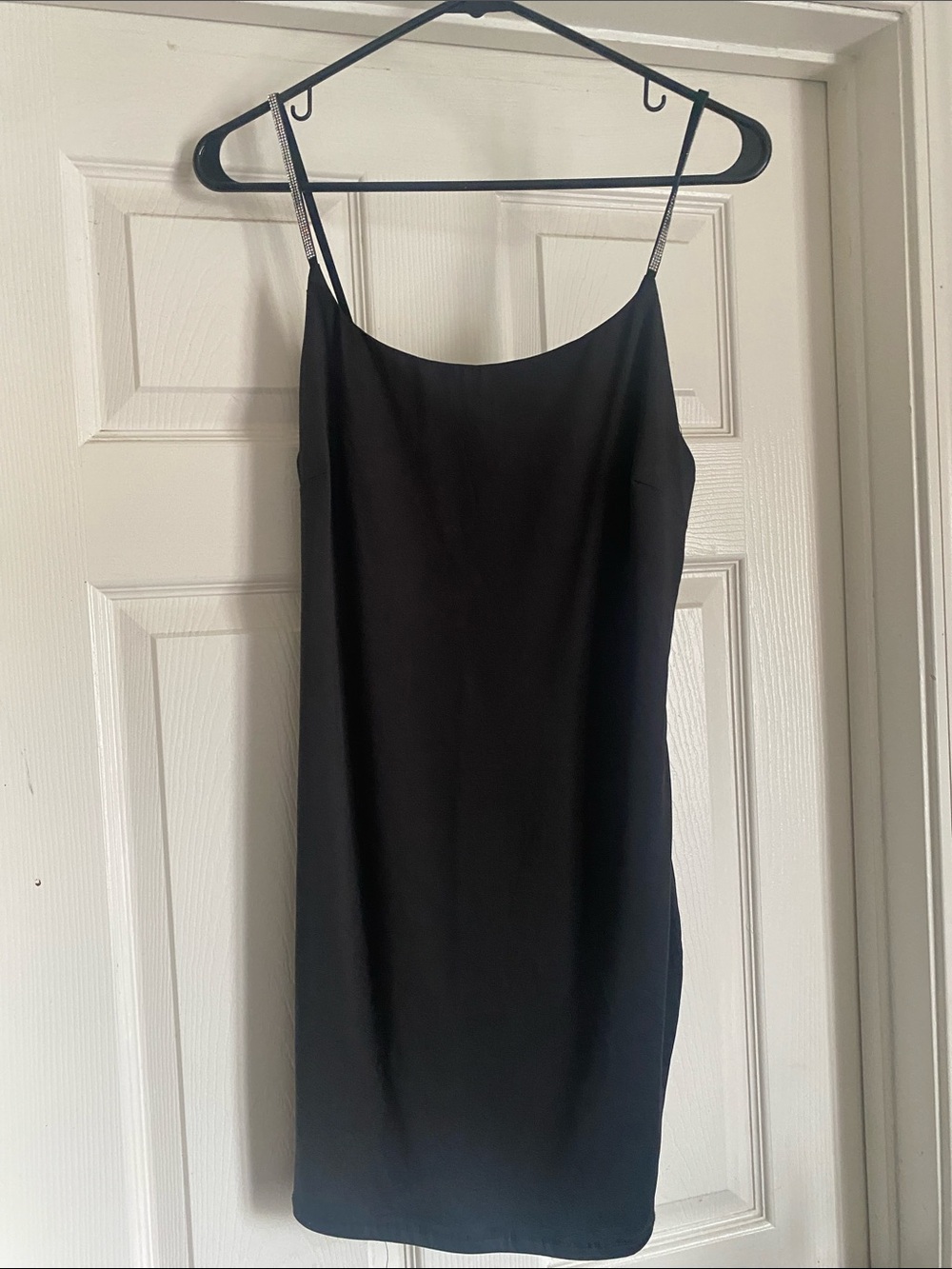 iris Black Mini Slip Dress with Silver Straps